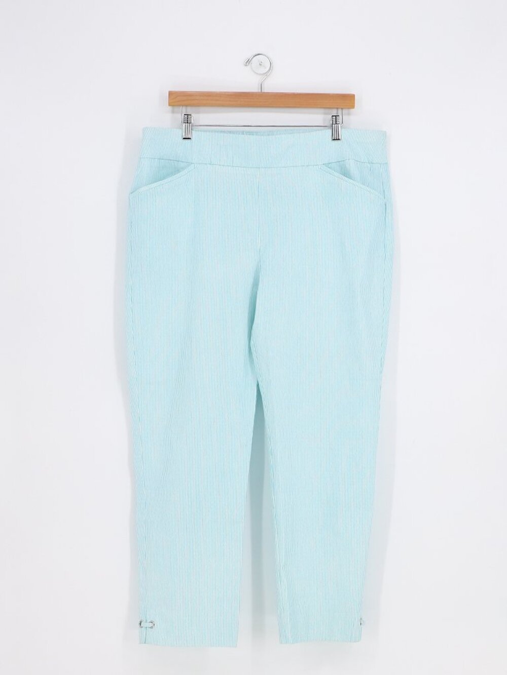 CHICO'S Perfect Stretch Pull On Ankle Pants Aqua Blue Stripe Size 3/XL